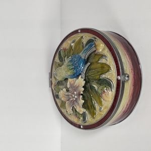 Enamel Hummingbird/Flowers Large Trinket Box